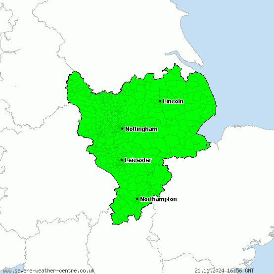 East Midlands - Warnings for heavy rain