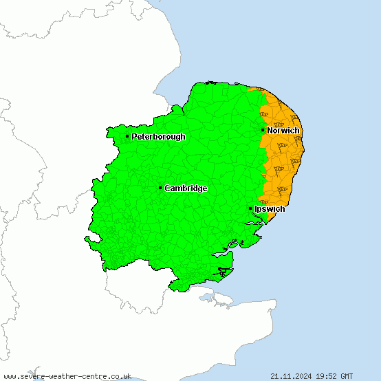 East of England - Warnings for gales and storms