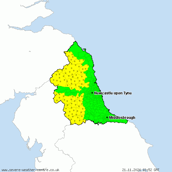 North East England - Warnings for heavy snow