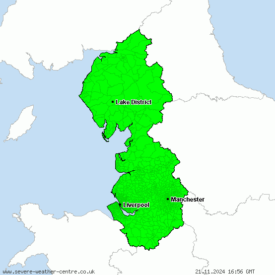 North West England - Warnings for heavy rain