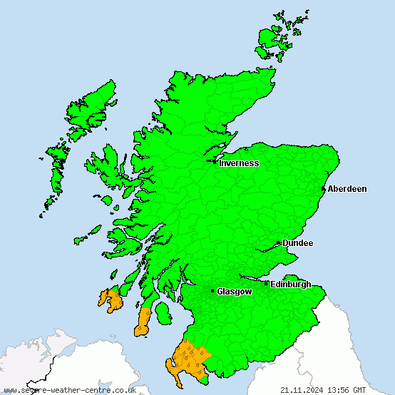 Scotland - Warnings for heavy rain