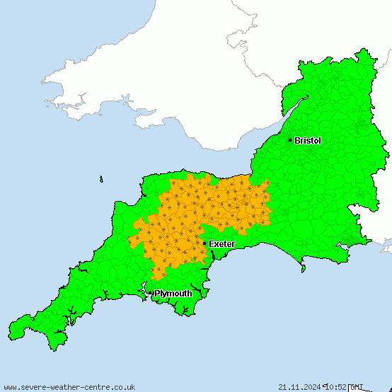 South West England - Warnings for heavy snow