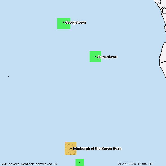 Ascension, Saint Helena, Tristan da Cunha, Gough Island - Warnings for heavy rain