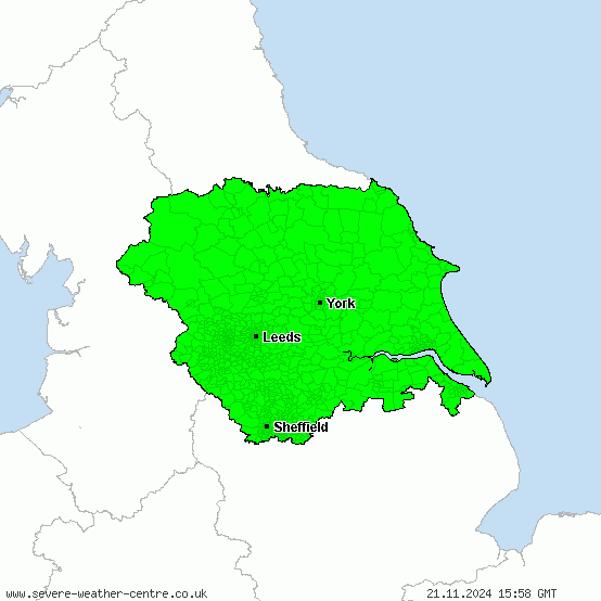 Yorkshire and the Humber - Warnings for thunderstorms